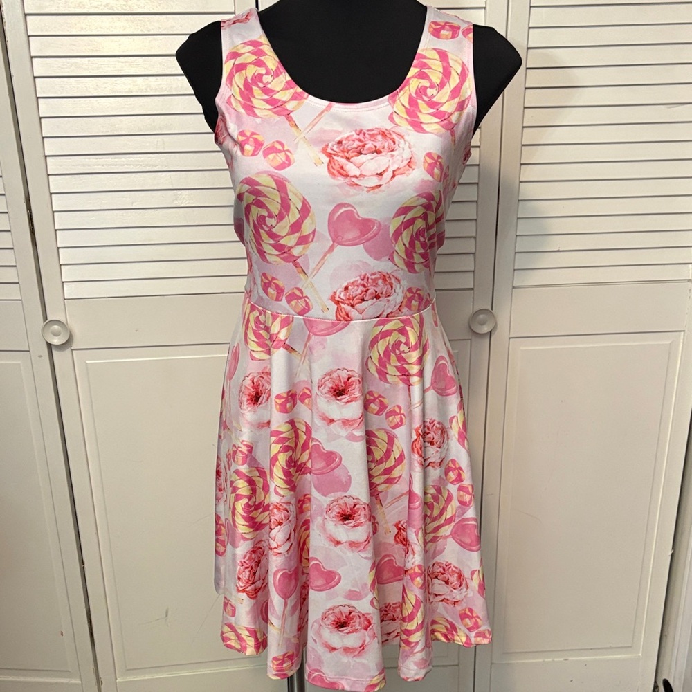 Cow Cow Pink Sleeveless Dress with Lollipop & Floral Design